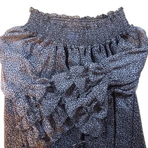 CeCe Animal Print‎ Blouse Smock Off Shoulder Long Sleeve Party Top Beige Black M